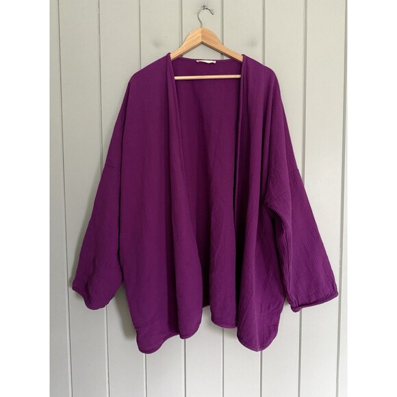 April Meets October Open Front Wrap Cardigan One Size Purple Gauze Minimalist - Picture 1 of 9